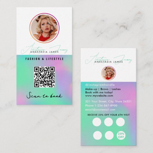 中小企業割引ロイヤリティQRコードホログラフィック 名刺 (正面/裏面)