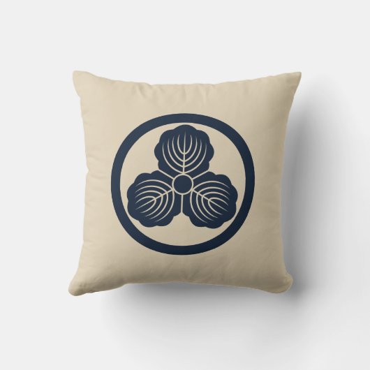 中岡日本の門クレストオーク葉深い海軍 クッション (裏面)