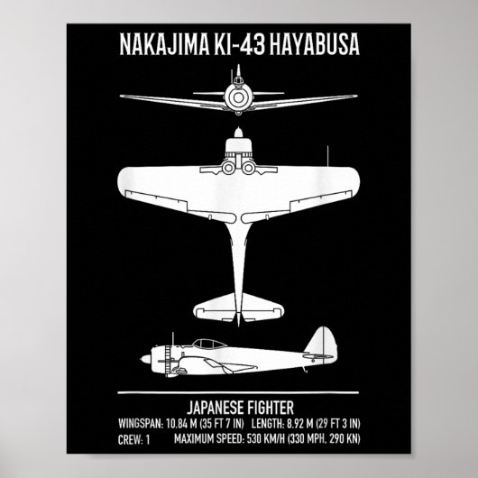 中島キ43はやぶさ日本の戦闘機飛行機 ポスター (正面)