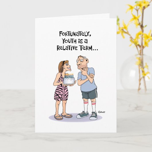 中年おもしろい男の誕生日カード カード (黄色い花)