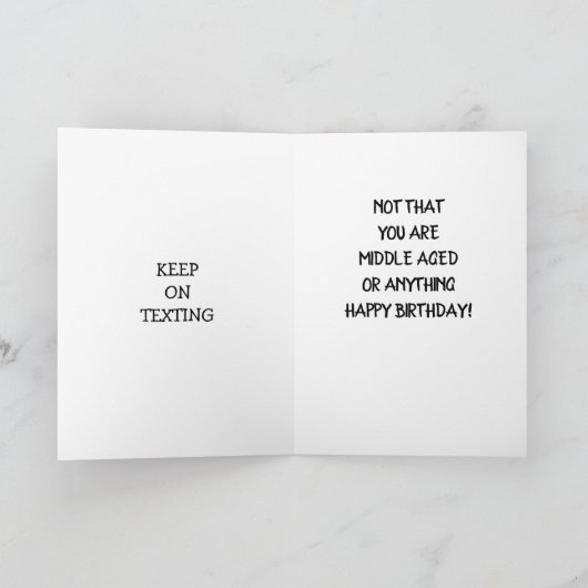 中年メールや文字を打つ誕生日カード カード (内部)