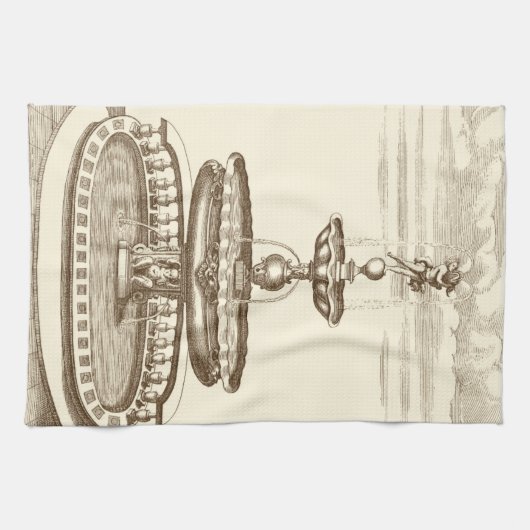 中庭の噴水と装飾的なケルブ キッチンタオル (横)