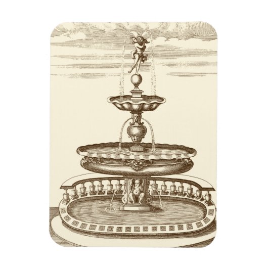 中庭の噴水と装飾的なケルブ マグネット (縦)