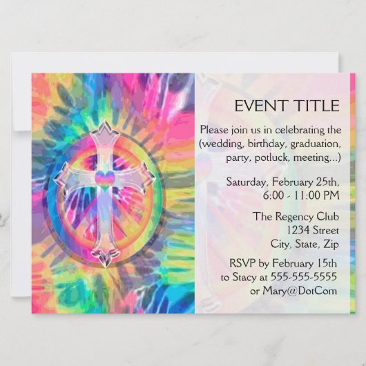 中心にハート付き十字型 招待状 (正面)