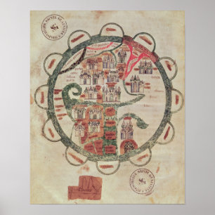 中心のエルサレムが付いている世界地図 ポスター