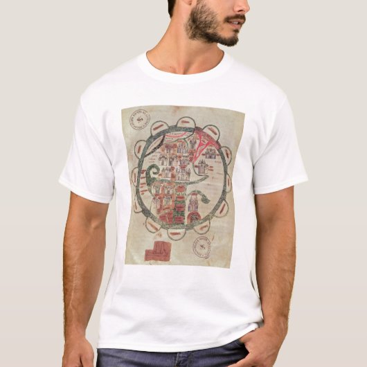 中心のエルサレムが付いている世界地図 Tシャツ (正面)