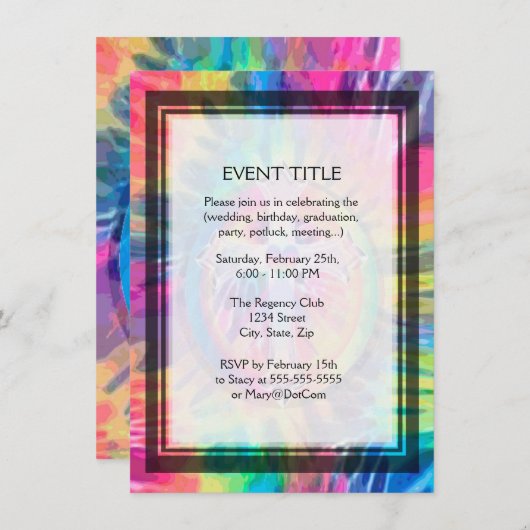 中心のハートのTyeの染料の十字 招待状 (正面/裏面)