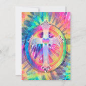 中心のハートのTyeの染料の十字 招待状 (裏面)