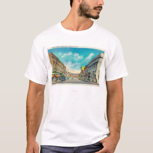 中心のStreetPocatelloからの東の眺め、ID Tシャツ (正面)