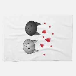 中心を持つかわいく黒いおよび灰色猫、 キッチンタオル