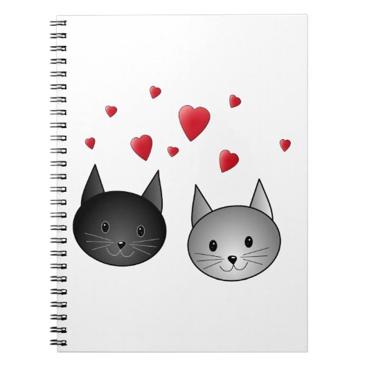 中心を持つかわいく黒いおよび灰色猫、 ノートブック (正面)