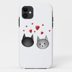 中心を持つかわいく黒いおよび灰色猫、 iPhone 11 ケース