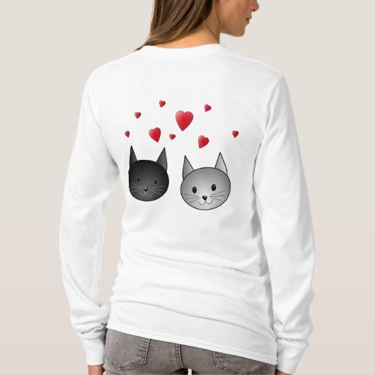 中心を持つかわいく黒いおよび灰色猫、 Tシャツ (裏面)