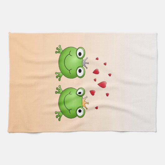 中心を持つカエルの王子そしてカエルのプリンセス、 キッチンタオル (横)