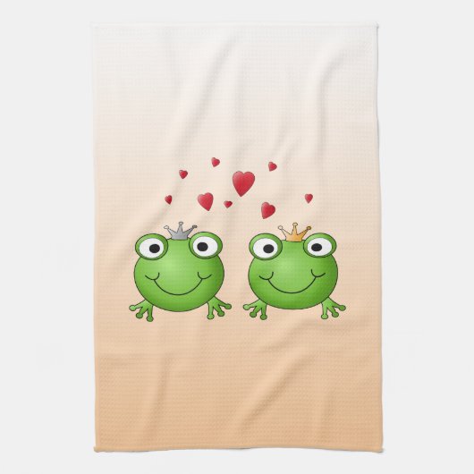 中心を持つカエルの王子そしてカエルのプリンセス、 キッチンタオル (縦)
