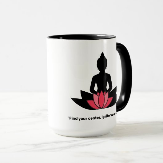 「中心を見つけて、自分の精神に火を付けろ」 ヨガ好き マグカップ (正面右)