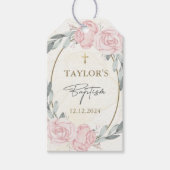 中性かわいらし水色フローラバプテスマ ギフトタグ (正面)