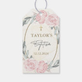 中性かわいらし水色フローラバプテスマ ギフトタグ (裏面)