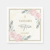 中性かわいらし水色フローラバプテスマ スタンダードカクテルナプキン (正面)