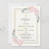 中性かわいらし水色フローラバプテスマ 招待状 (正面)