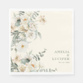 中性アイボリーフローラセージ結婚グリーン スタンダードランチョンナプキン (正面)