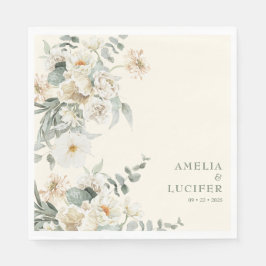 中性アイボリーフローラセージ結婚グリーン スタンダードランチョンナプキン