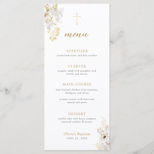 中性アイボリー金ゴールドワイルドフラワーバプテスミスメニュー メニュー (正面)