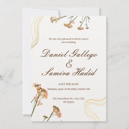 中性イラストレーションフローラ結婚式招待状 招待状 (正面)