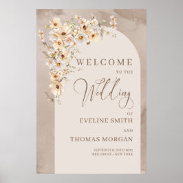 中性エレガントアイボリー白結婚花歓迎 ポスター