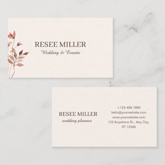 中性エレガントシンプル水の色の花結婚の 名刺 (正面/裏面)