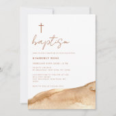 中性エレガントテラコッタ抽象芸術クロスバプテスマ 招待状 (正面)