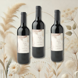 中性エレガントパンパスグラス結婚ズ ワインラベル