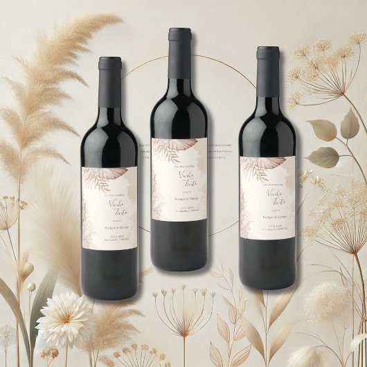 中性エレガントパンパスグラス結婚ズ ワインラベル