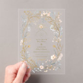中性エレガントフローラクレスト結婚ズ アクリル招待状 (インサイチュ (ポータブル))