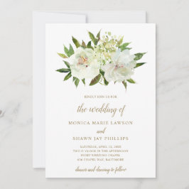 中性エレガントフローラホワイトアイボリー結婚金ゴールド 招待状