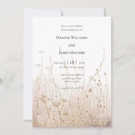 中性エレガントフローラワイルドフラワーフィー結婚ルド 招待状 (正面)