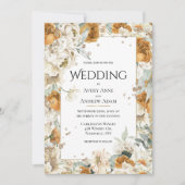 中性エレガントフローラ金ゴールド水の色結婚の 招待状 (正面)