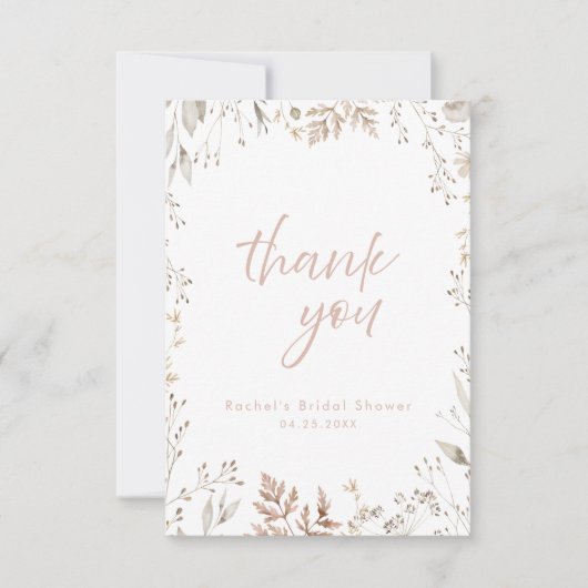 中性エレガント植物性ブライダルシャワー サンキューカード (正面)