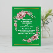 中性エレガント水色フローラ結婚の箔I 箔招待状 (立ち正面)