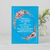 中性エレガント水色フローラ結婚の箔I 箔招待状 (立ち正面)