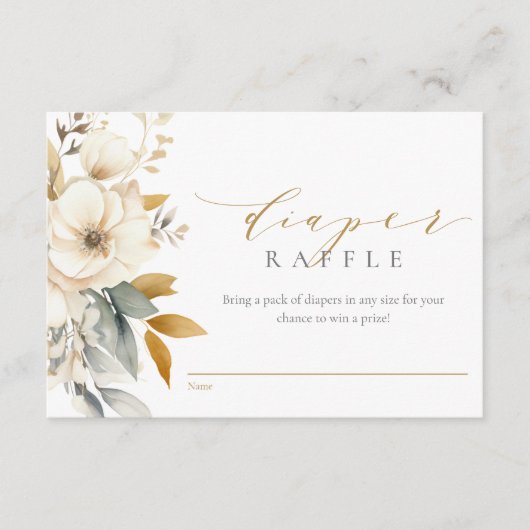 中性エレガント花赤ちゃんシャワーおむつラッフル エンクロージャーカード (正面)