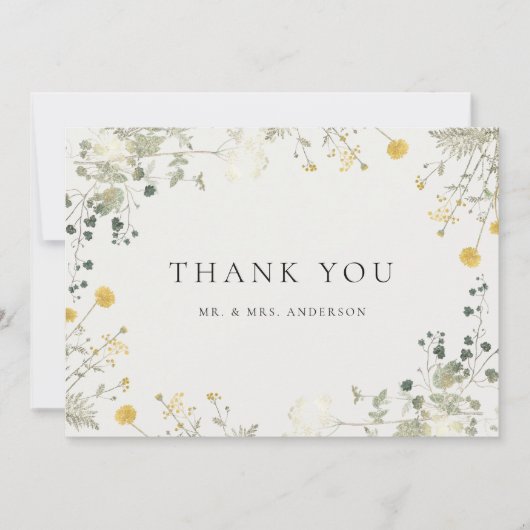 中性エレガント野花結婚の サンキューカード (正面)