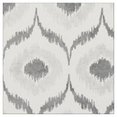 中性クールグレーと白イカットの部族パターン ファブリック (クローズアップ)