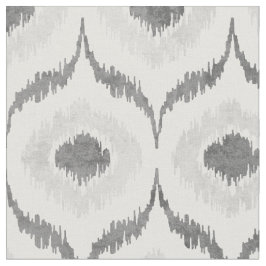 中性クールグレーと白イカットの部族パターン ファブリック