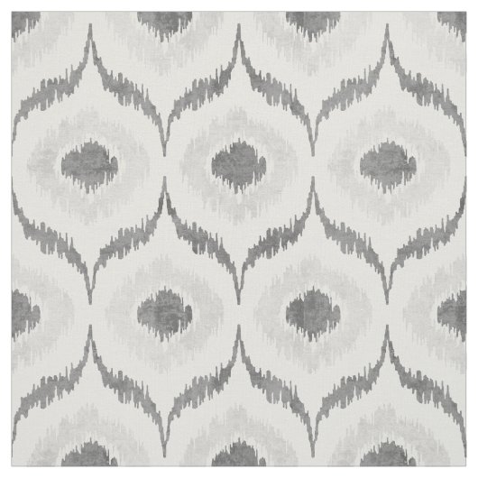 中性クールグレーと白イカットの部族パターン ファブリック (見本)