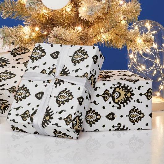 中性クール白黒ベージュイカット部族パターン ラッピングペーパー (クリスマス)