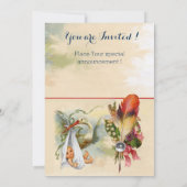 中性コウノトリ赤ちゃんシャワーホワイトジェムストーンモノグラム 招待状 (裏面)