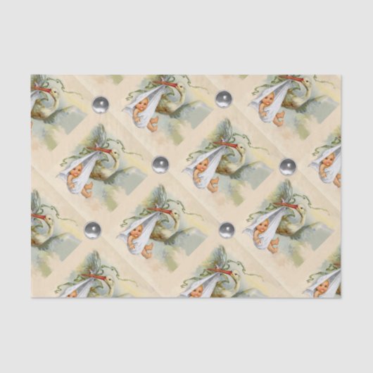 中性コウノトリ赤ちゃんシャワー白い宝石 薄葉紙 (正面)