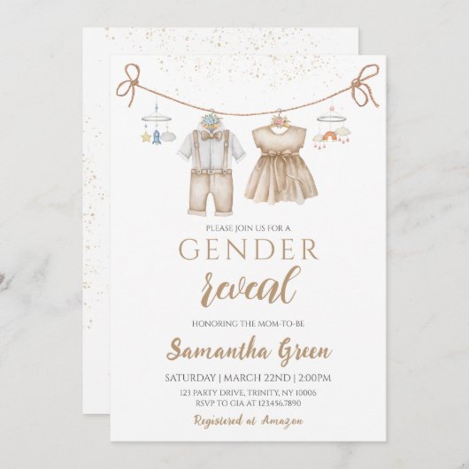 中性ジェンダーが赤ちゃんシャワーを明らかにする 招待状 (正面/裏面)