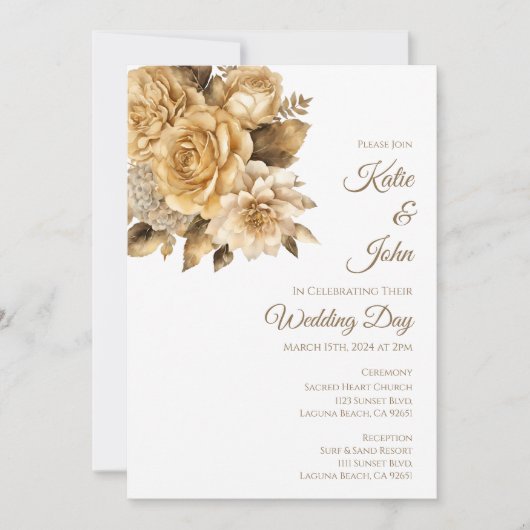 中性フラワーブーケ結婚ホワイト 招待状 (正面)